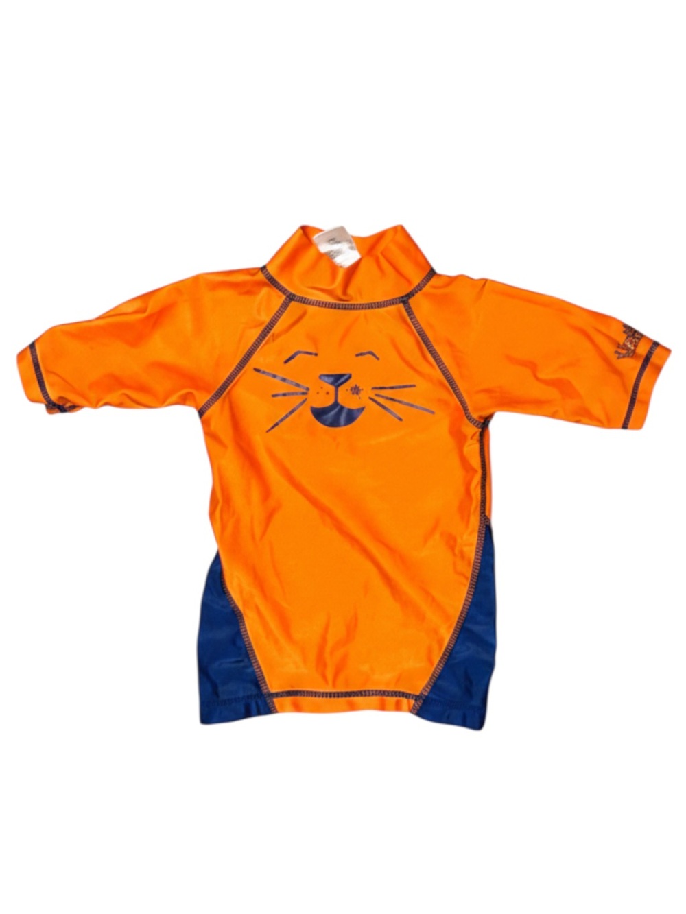 Children's Orange & Navy Cat Face Rashguard Swim Top